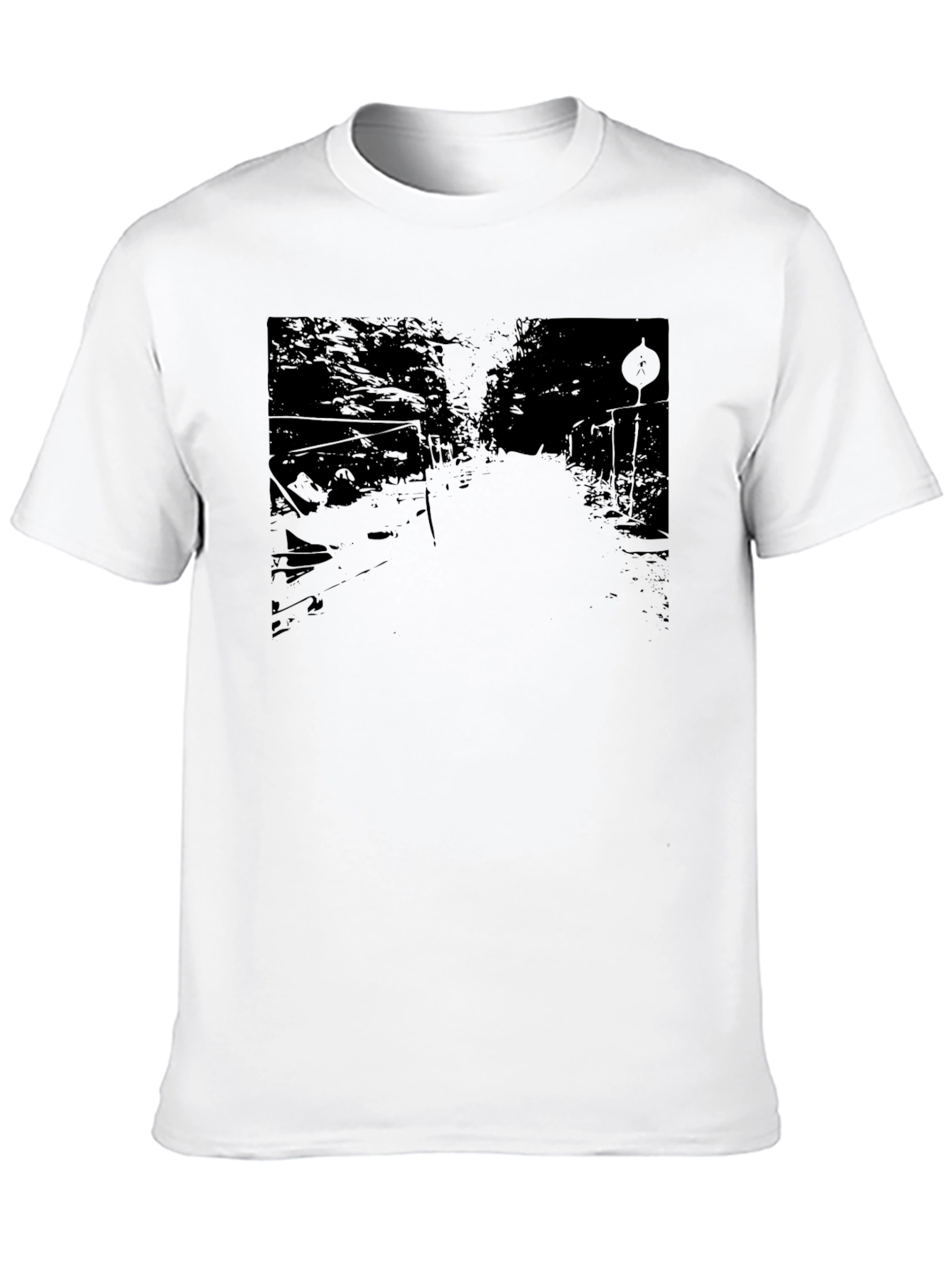 Mens Black Graphic Tee - Road Scene Design