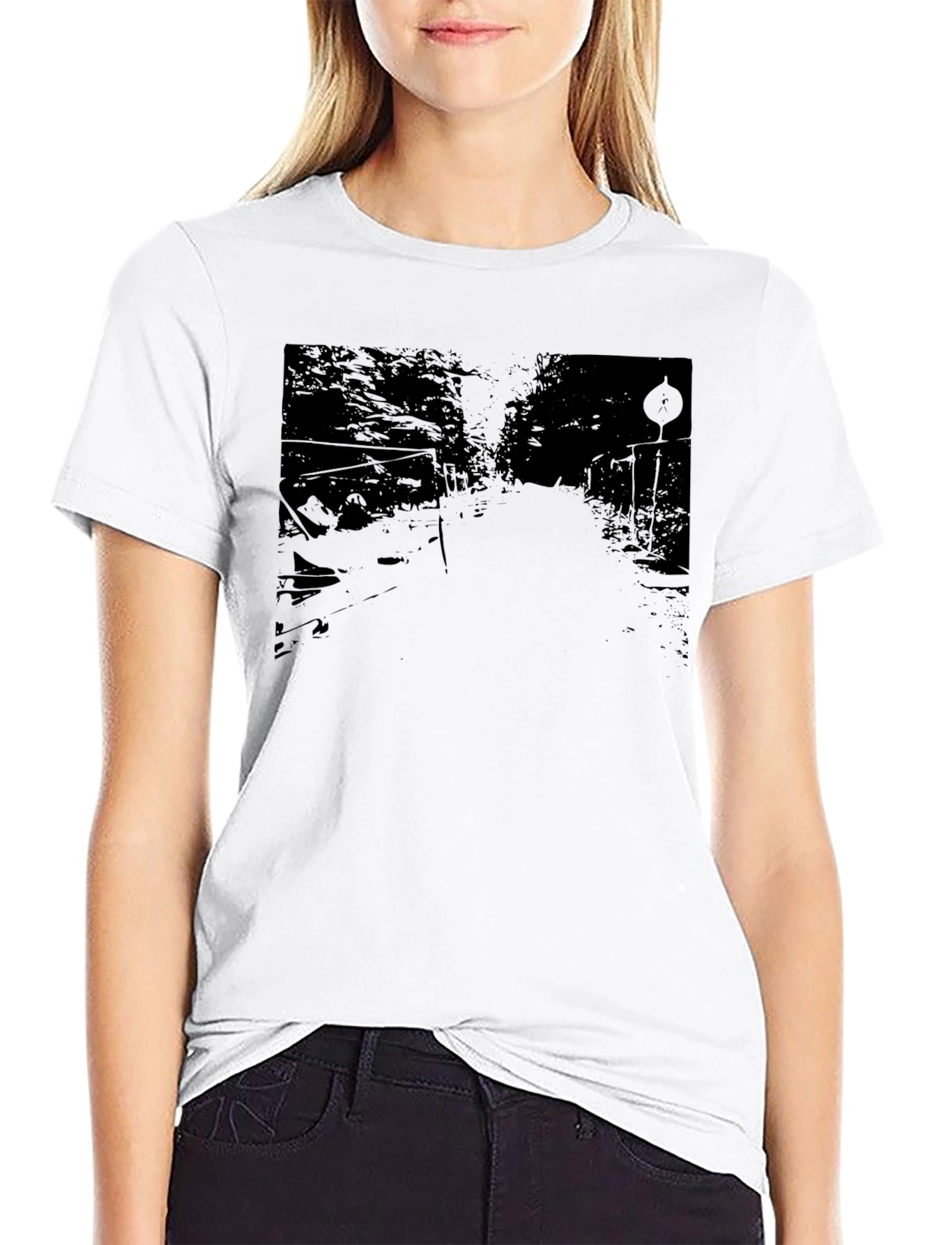 Mens Black Graphic Tee - Road Scene Design