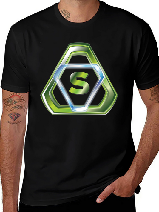 Stylish Black T-Shirt with Green Hexagon S Logo