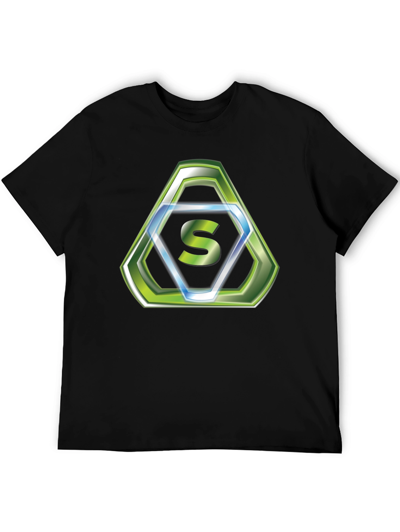 Stylish Black T-Shirt with Green Hexagon S Logo