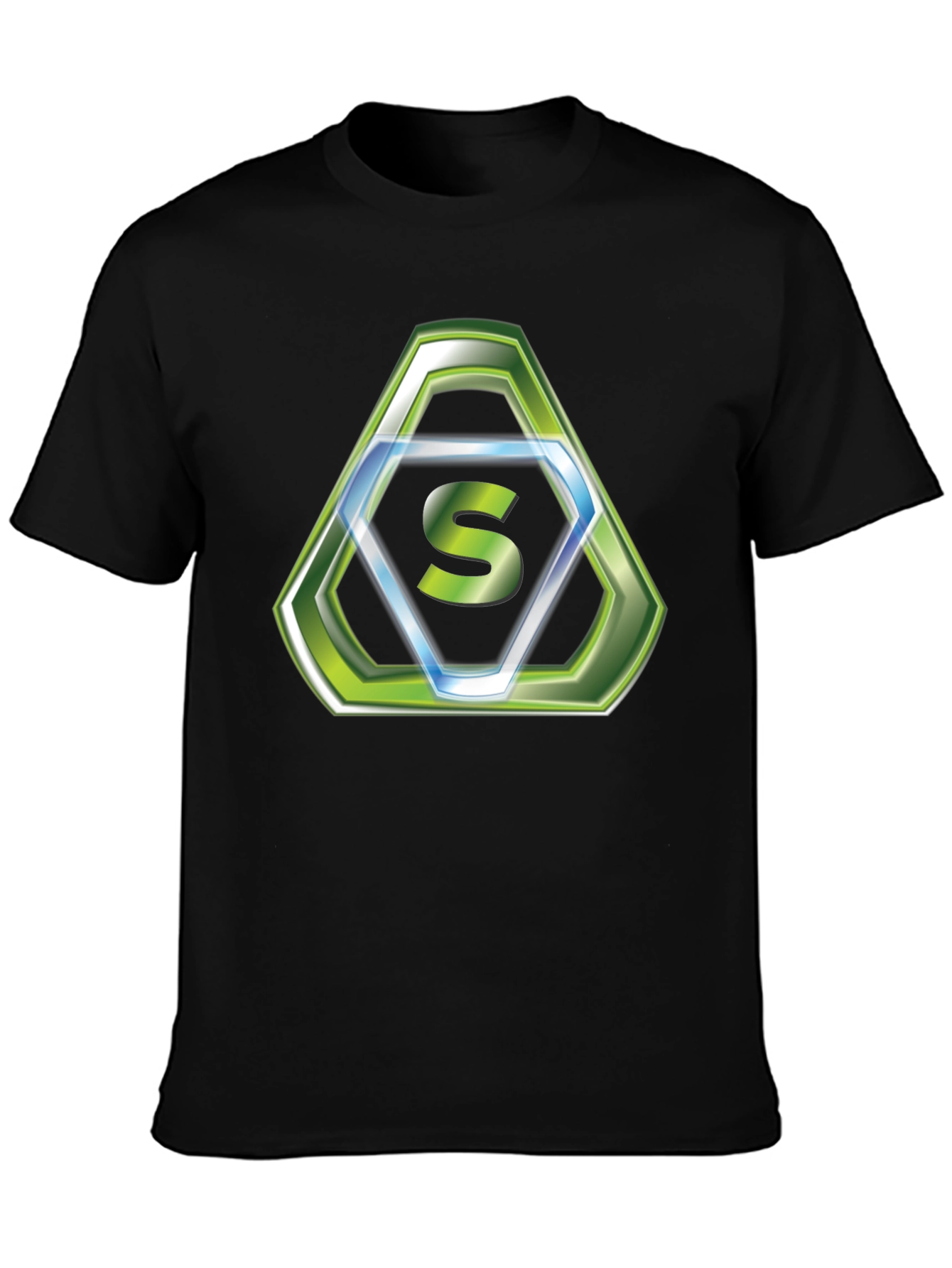 Stylish Black T-Shirt with Green Hexagon S Logo