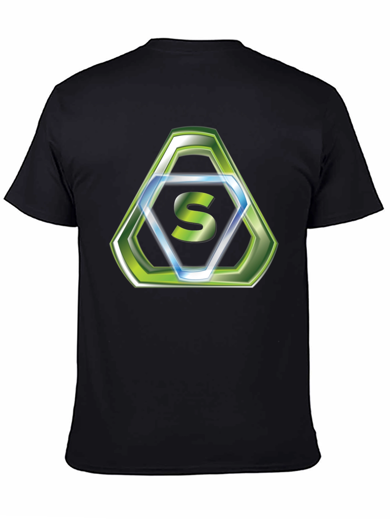 Stylish Black T-Shirt with Green Hexagon S Logo