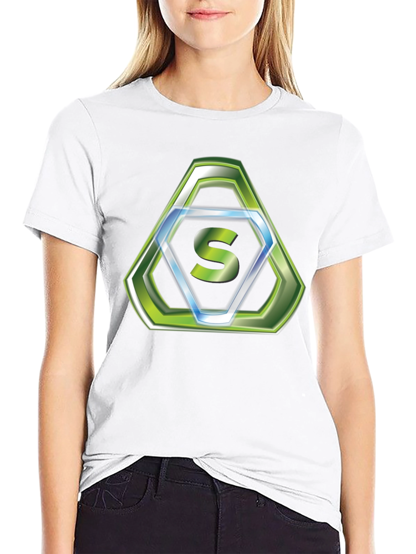 Stylish Black T-Shirt with Green Hexagon S Logo