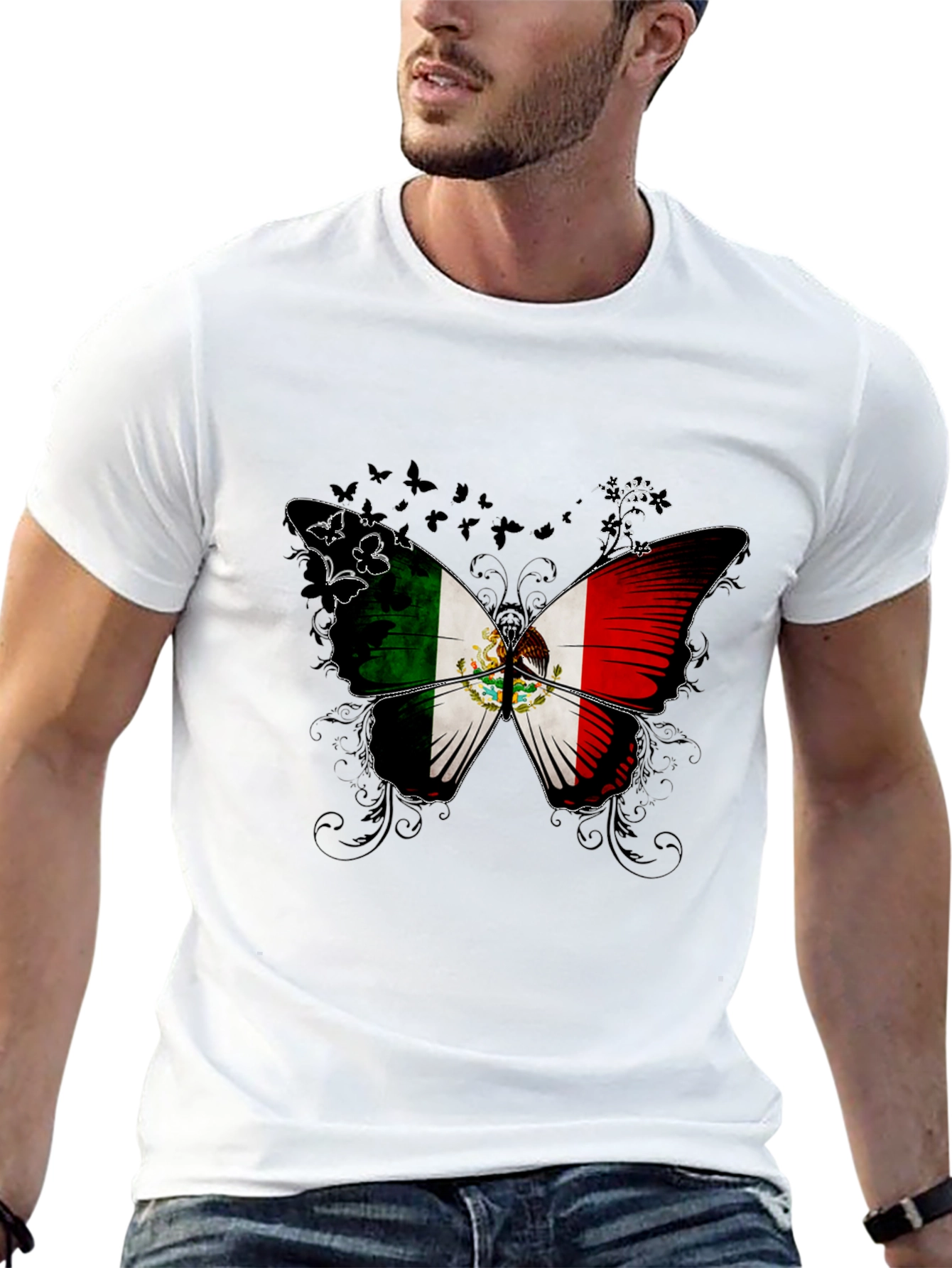 Mexico Flag Butterfly Graphic T-Shirt