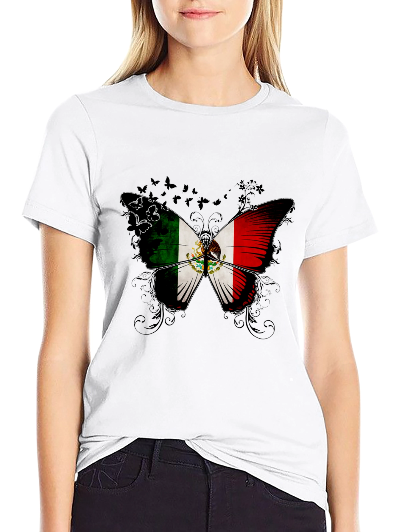 Mexico Flag Butterfly Graphic T-Shirt