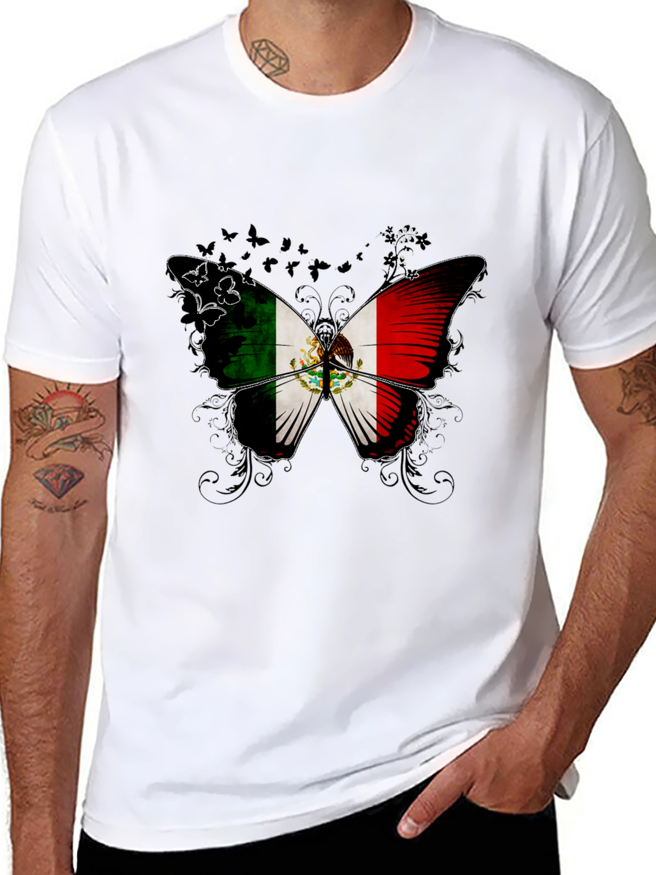 Mexico Flag Butterfly Graphic T-Shirt