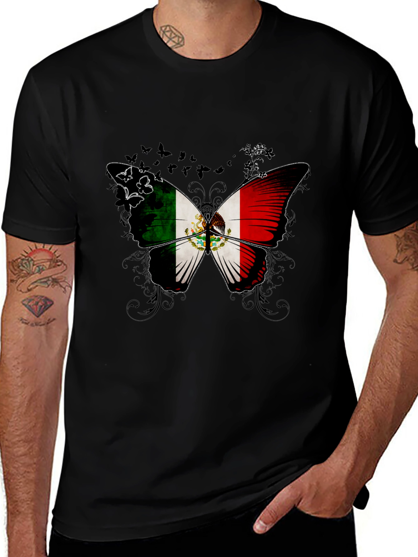 Mexico Flag Butterfly Graphic T-Shirt