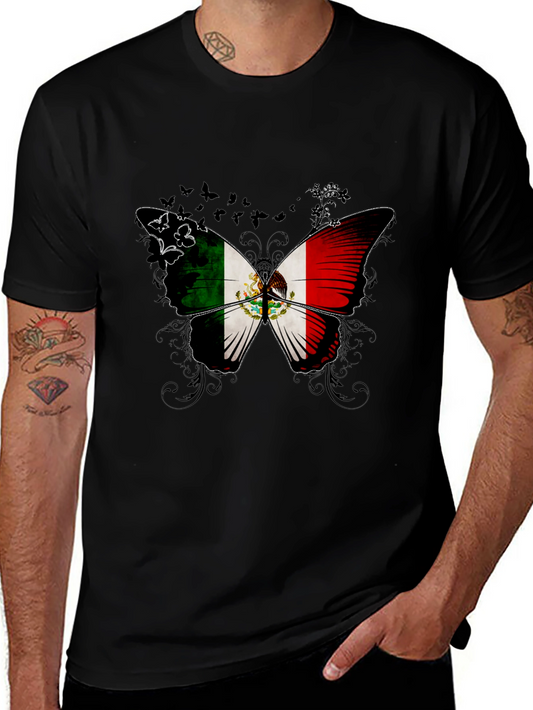 Mexico Flag Butterfly Graphic T-Shirt