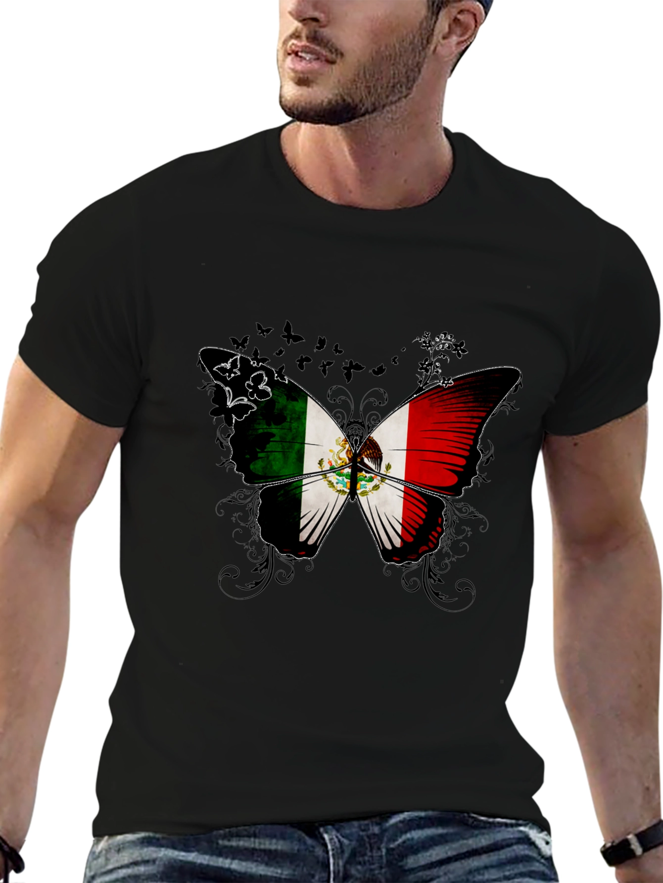 Mexico Flag Butterfly Graphic T-Shirt