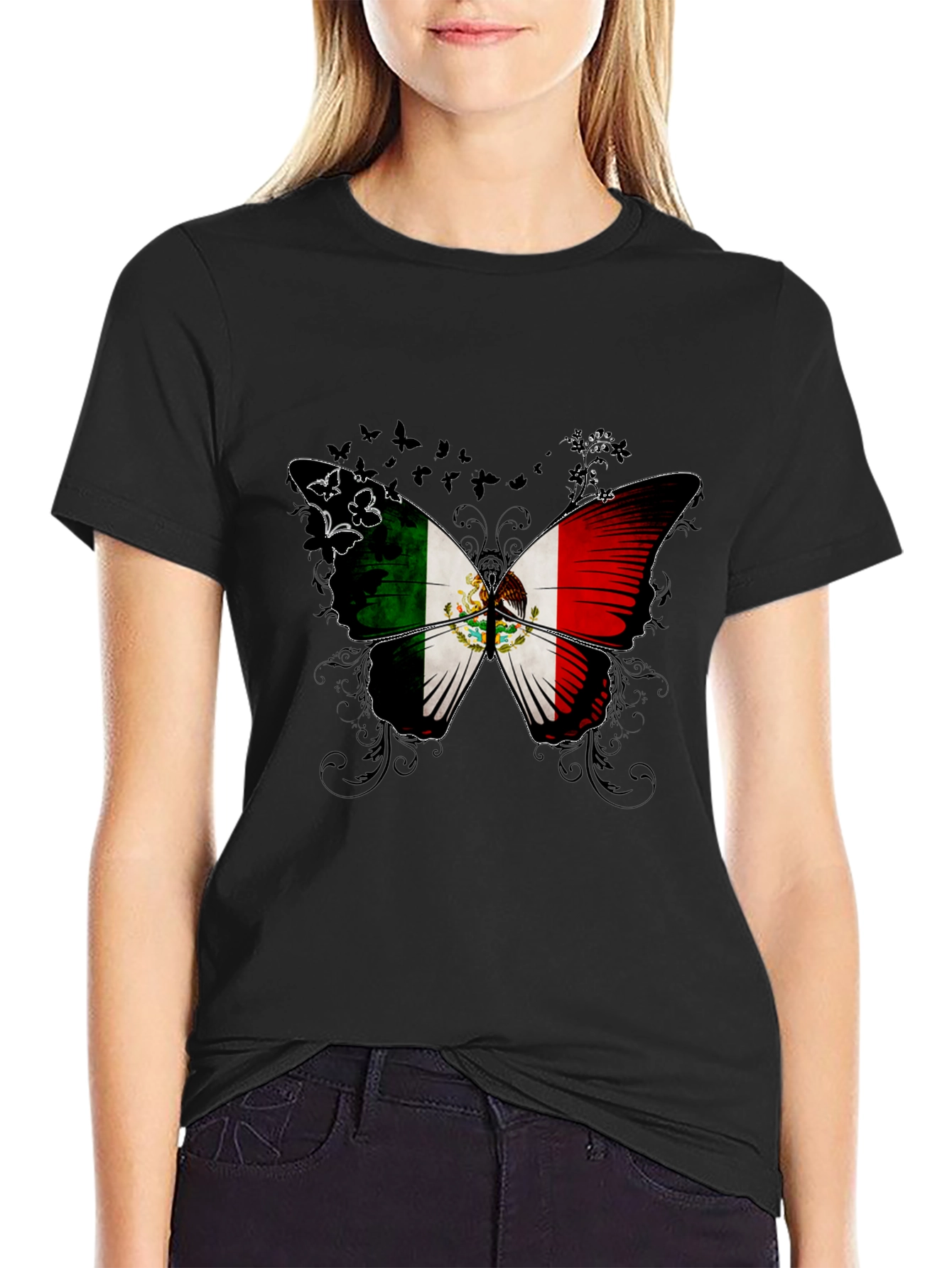 Mexico Flag Butterfly Graphic T-Shirt