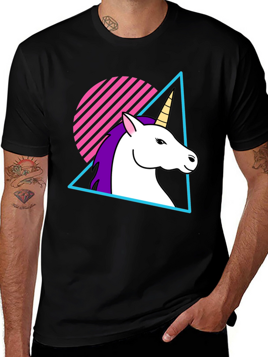 Unicorn Retro T-Shirt - Black Crew Neck Tee