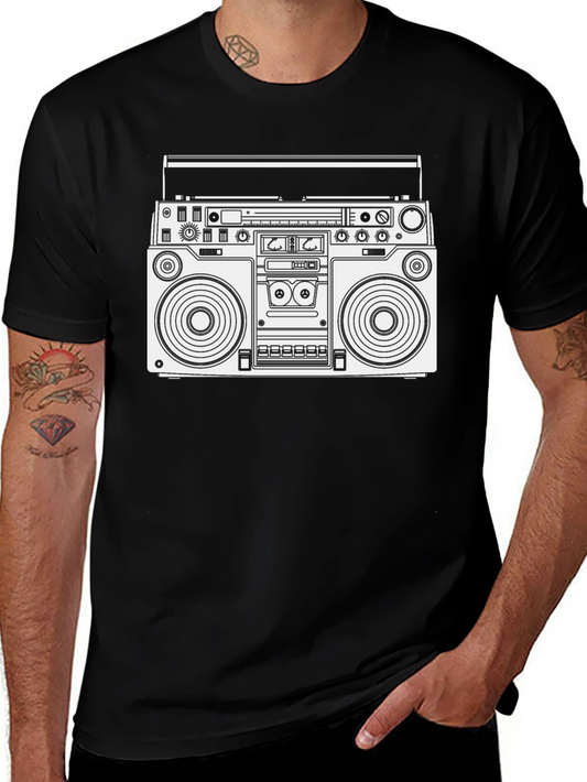 Retro Boombox Graphic T-Shirt - Black