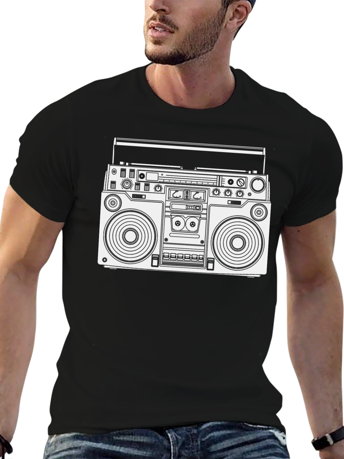Retro Boombox Graphic T-Shirt - Black