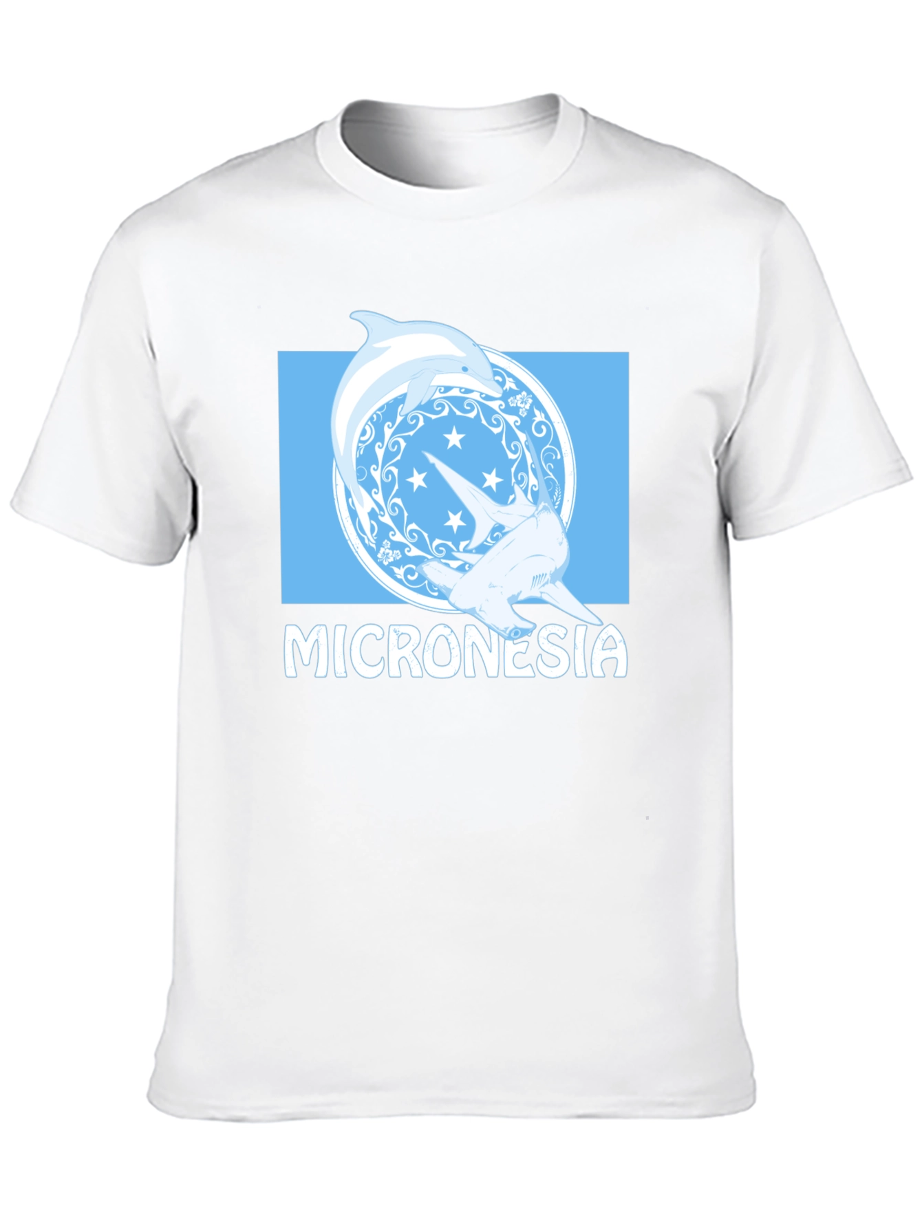 Micronesia Dolphin Shark Graphic Tee - Black Cotton T-Shirt