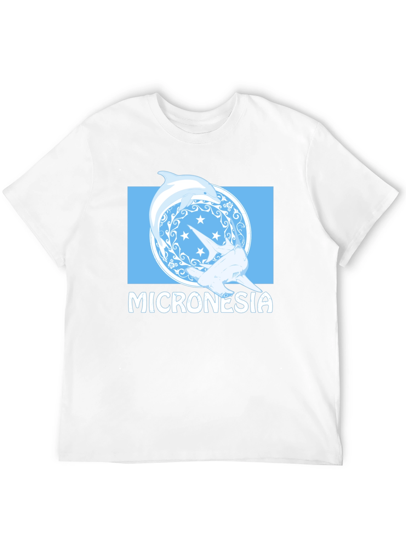 Micronesia Dolphin Shark Graphic Tee - Black Cotton T-Shirt