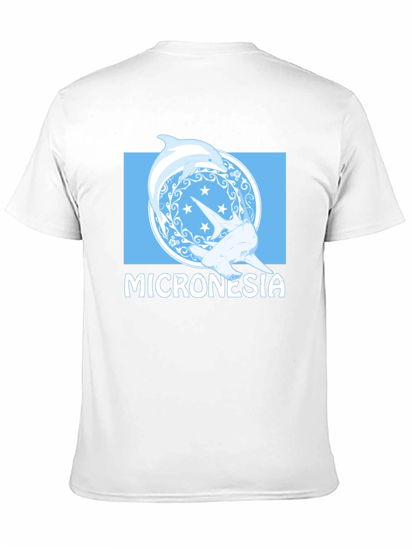 Micronesia Dolphin Shark Graphic Tee - Black Cotton T-Shirt