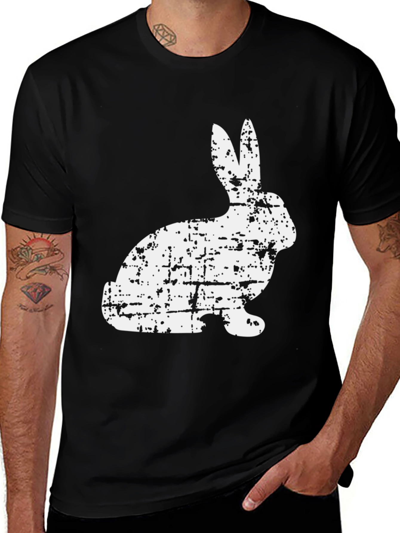 Distressed Bunny Graphic Tee - Black