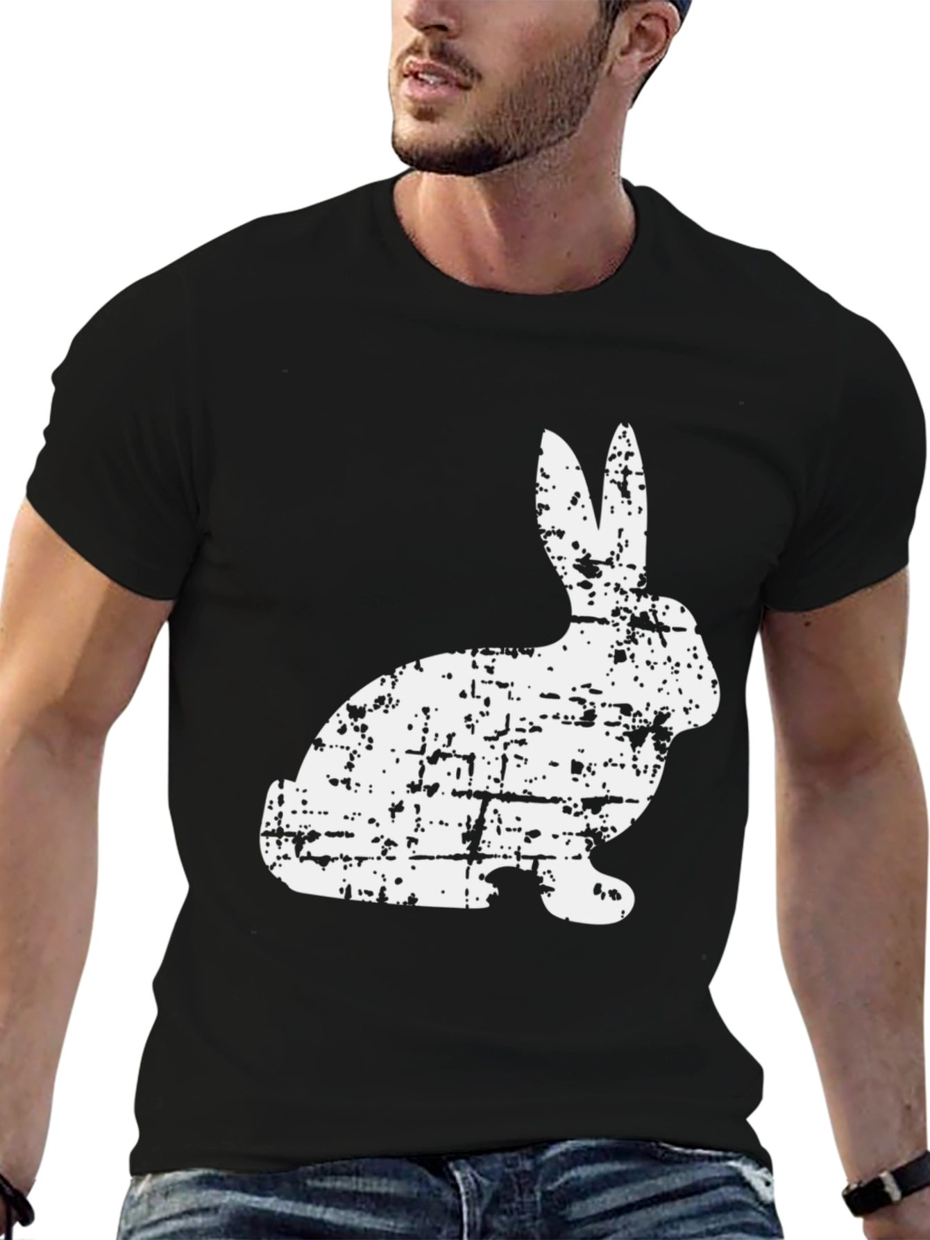Distressed Bunny Graphic Tee - Black