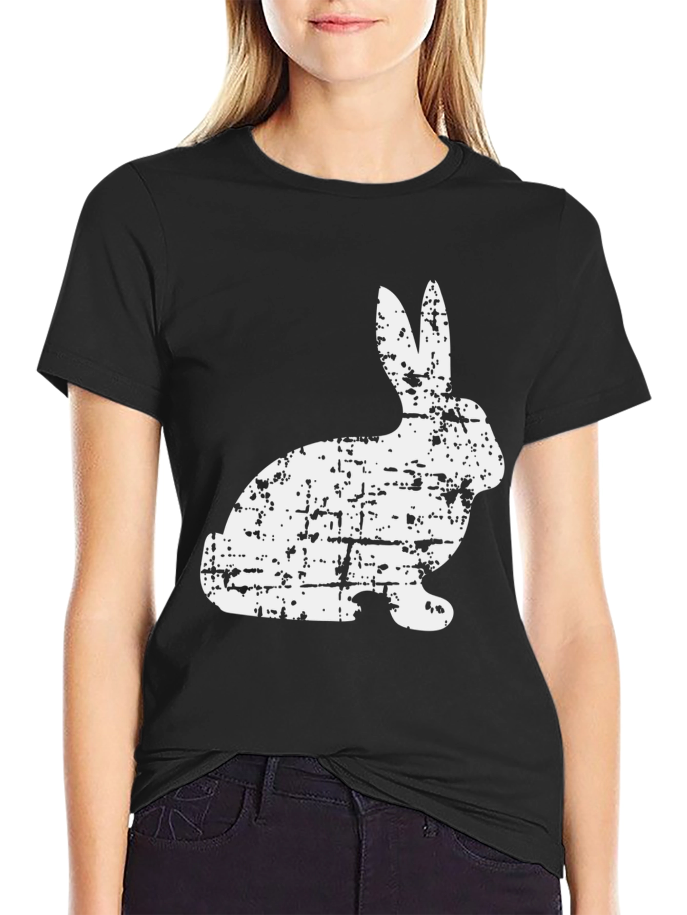 Distressed Bunny Graphic Tee - Black