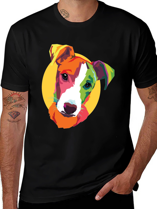 Pop Art Dog Graphic Tee - Black Cotton T-Shirt