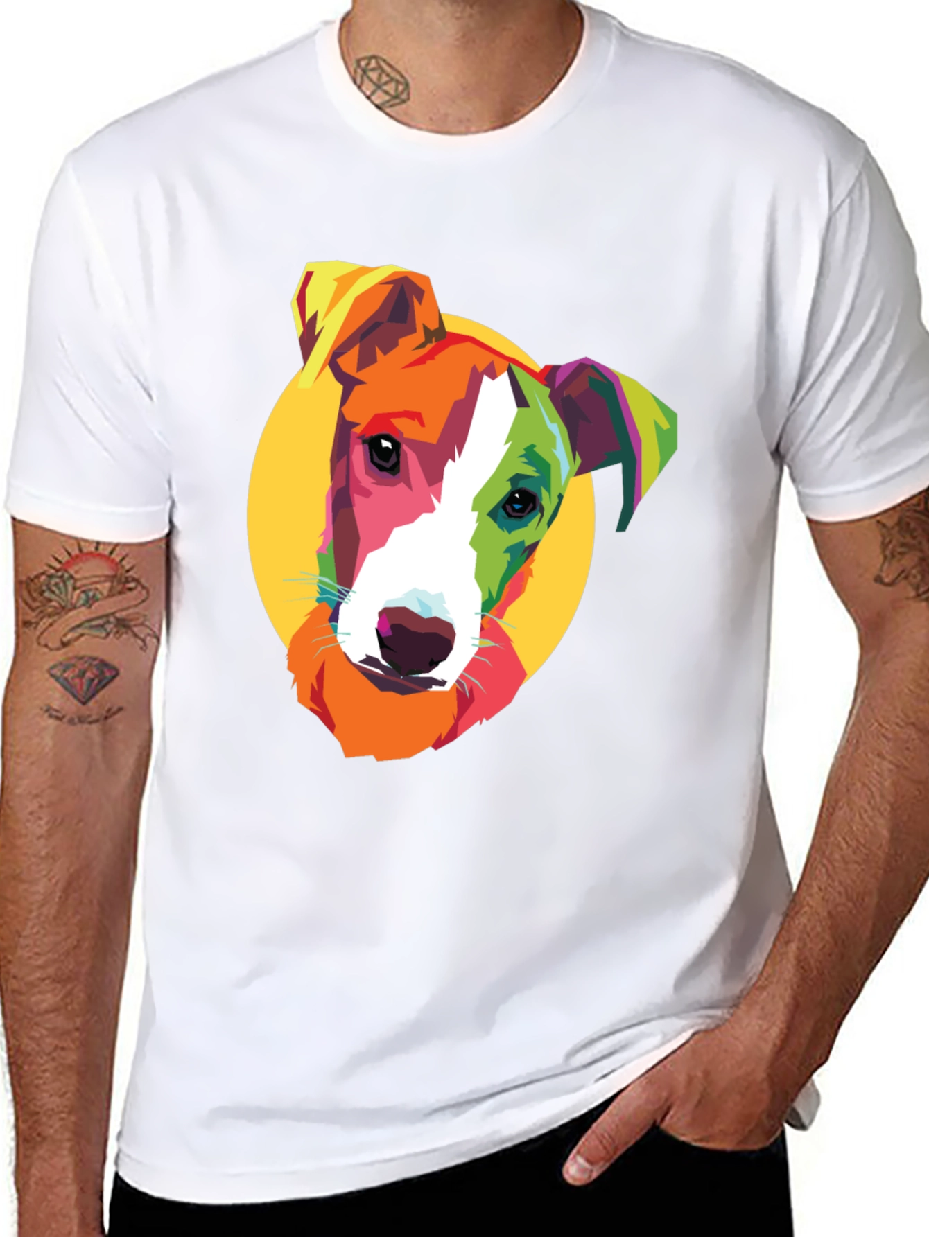Pop Art Dog Graphic Tee - Black Cotton T-Shirt