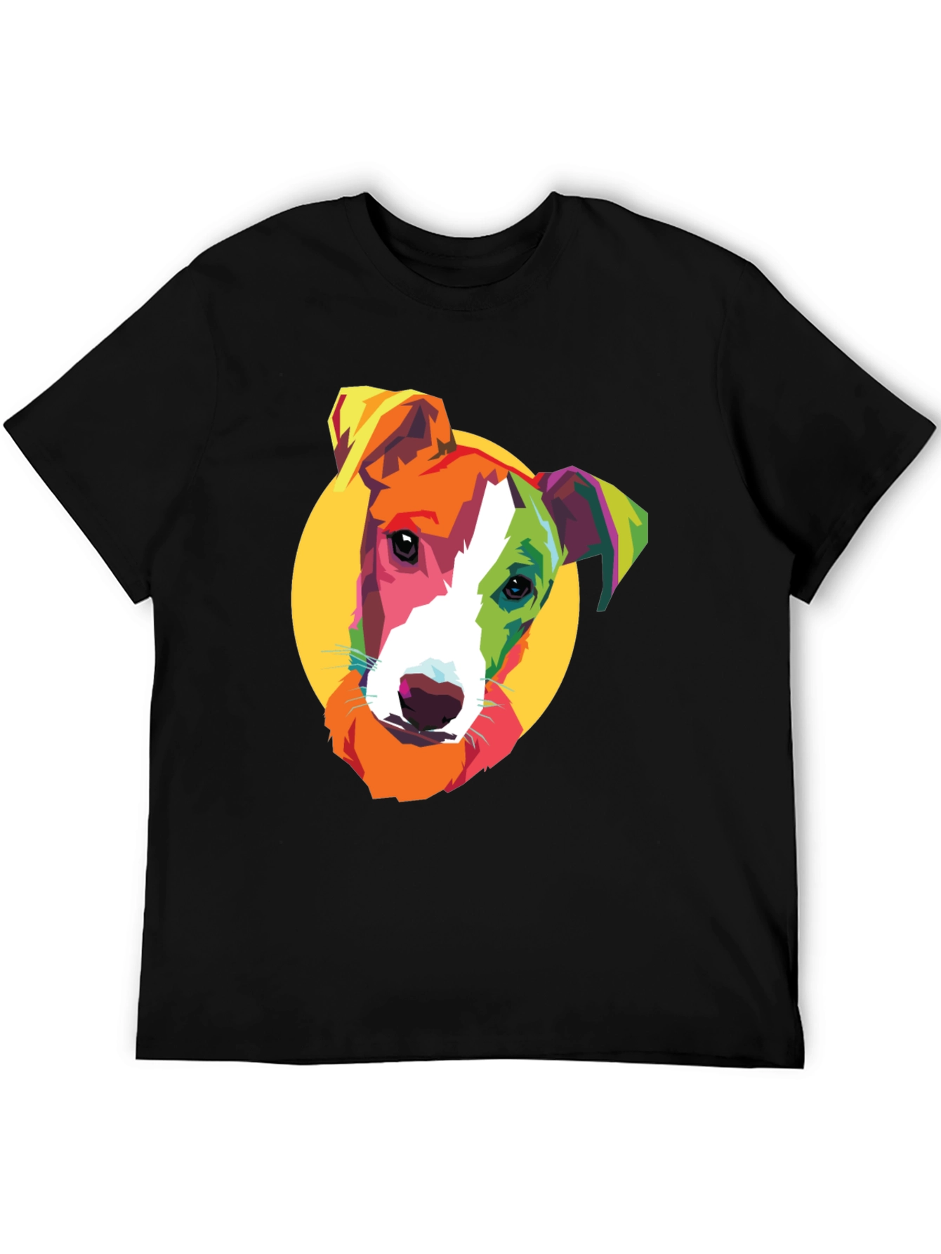 Pop Art Dog Graphic Tee - Black Cotton T-Shirt