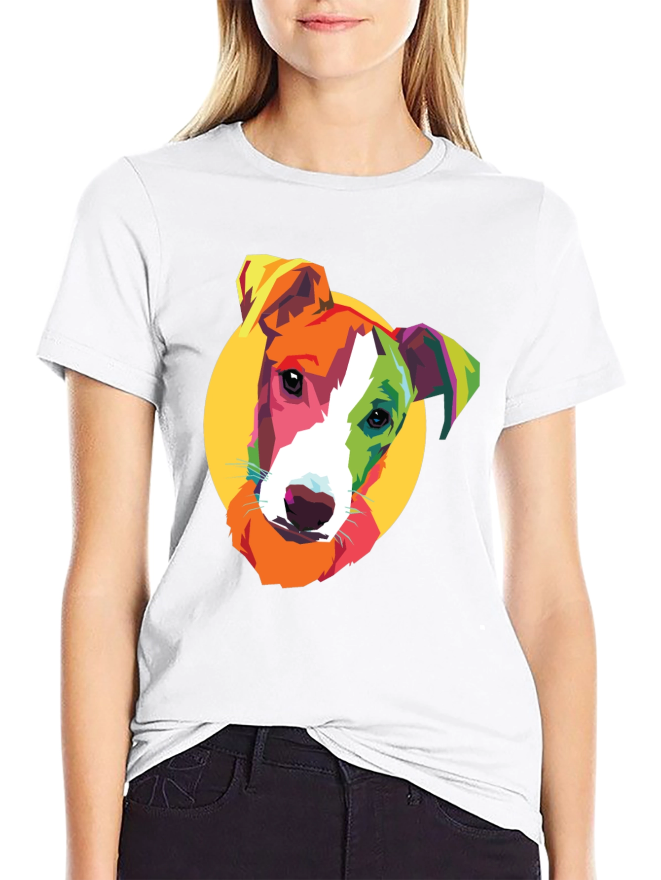 Pop Art Dog Graphic Tee - Black Cotton T-Shirt