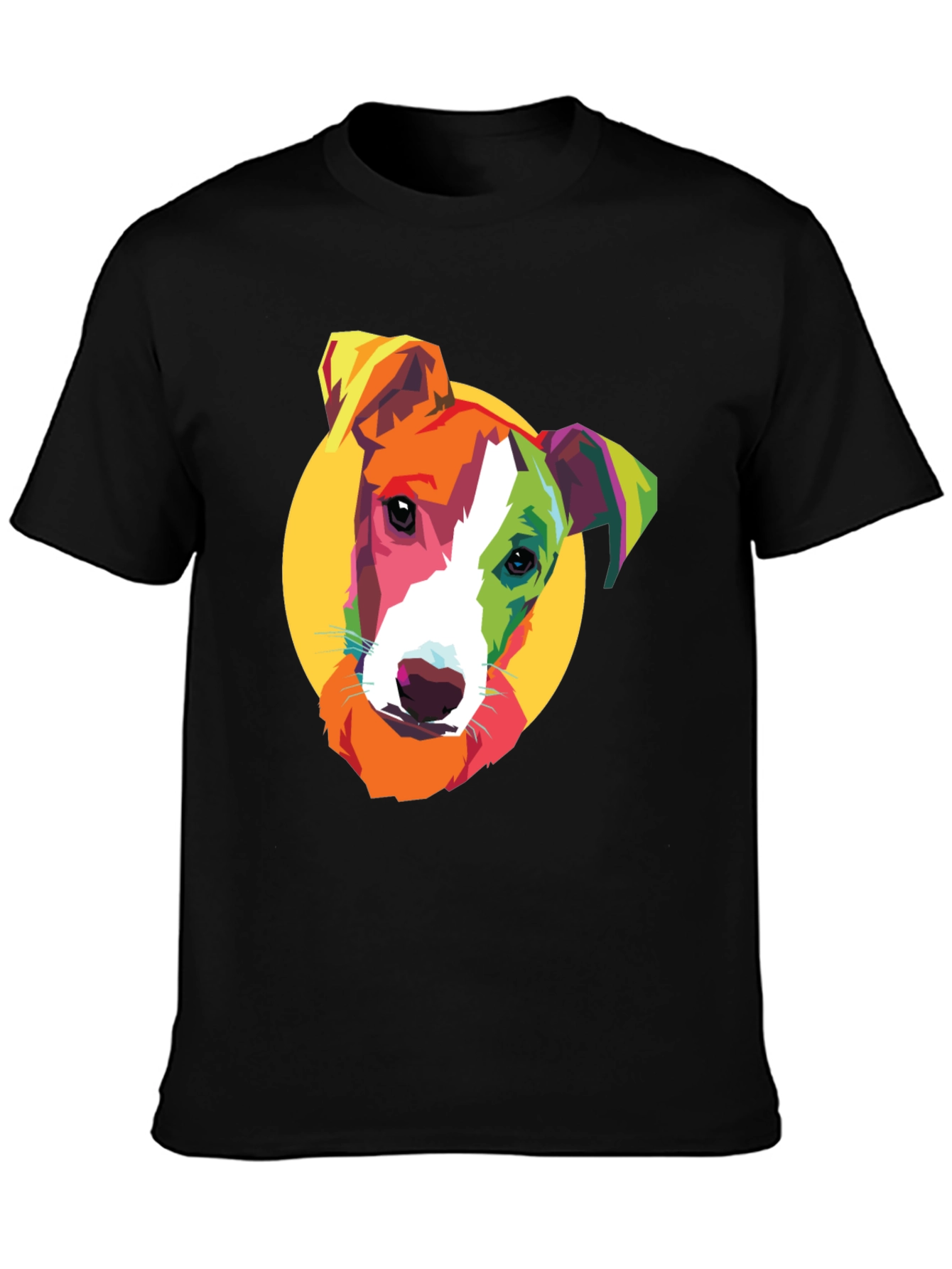 Pop Art Dog Graphic Tee - Black Cotton T-Shirt