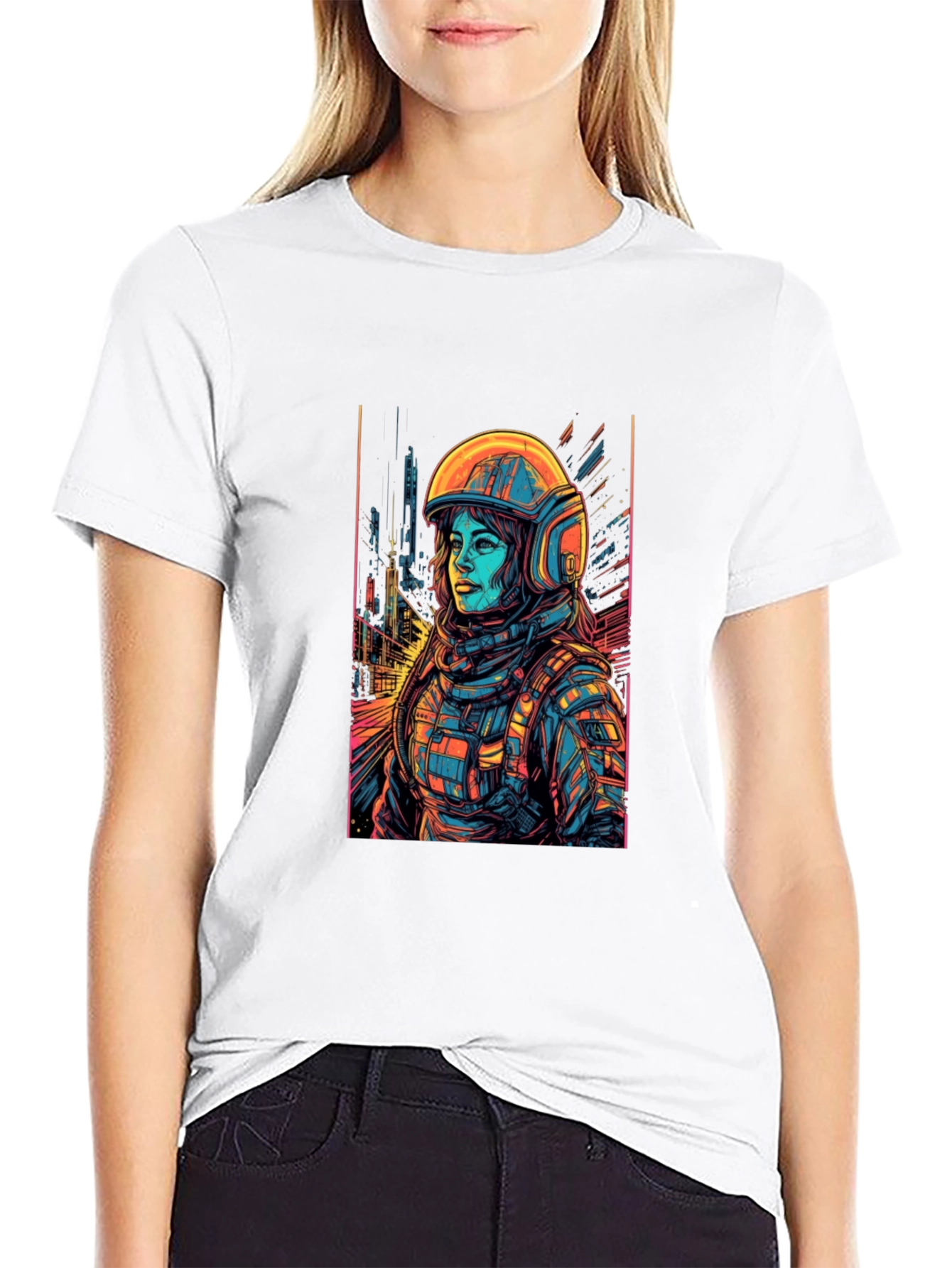 Sci-Fi Astronaut Graphic Tee - Black Cotton Comfort
