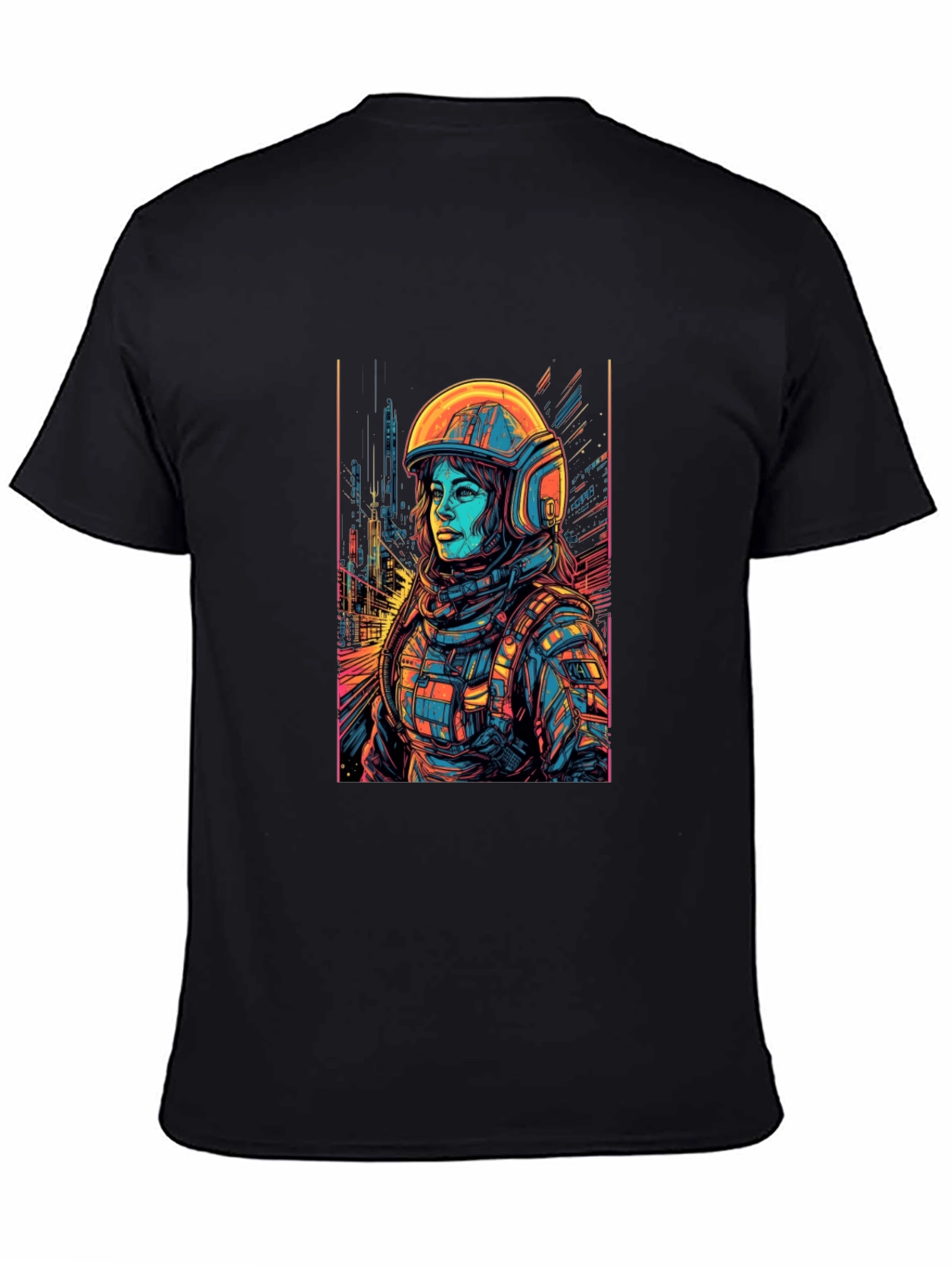 Sci-Fi Astronaut Graphic Tee - Black Cotton Comfort