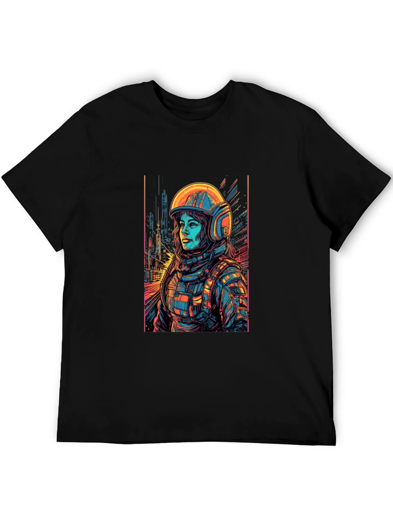 Sci-Fi Astronaut Graphic Tee - Black Cotton Comfort