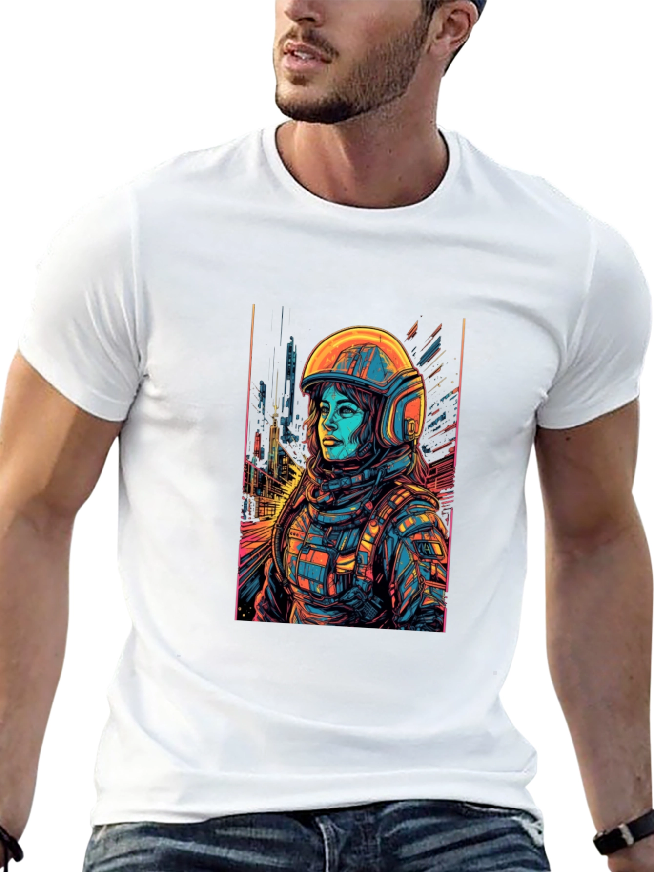 Sci-Fi Astronaut Graphic Tee - Black Cotton Comfort