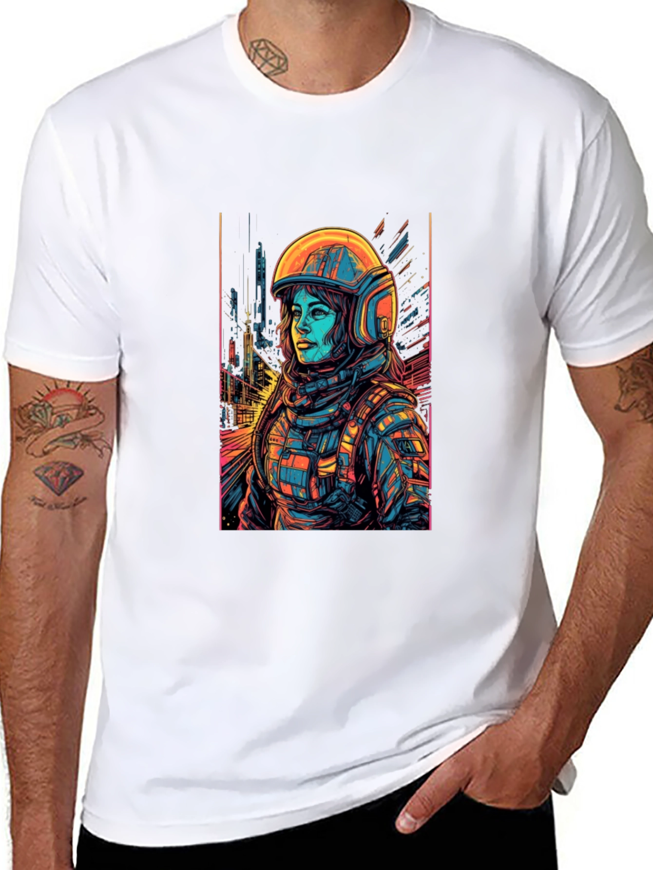 Sci-Fi Astronaut Graphic Tee - Black Cotton Comfort