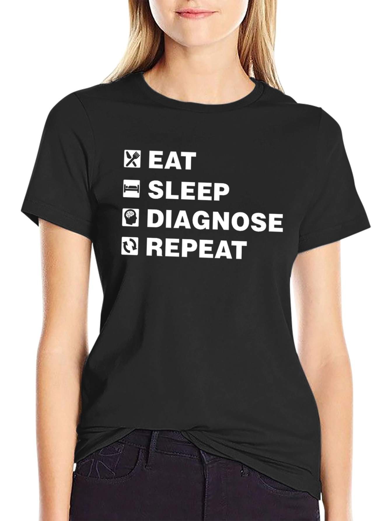 Eat Sleep Diagnose Repeat Black T-Shirt