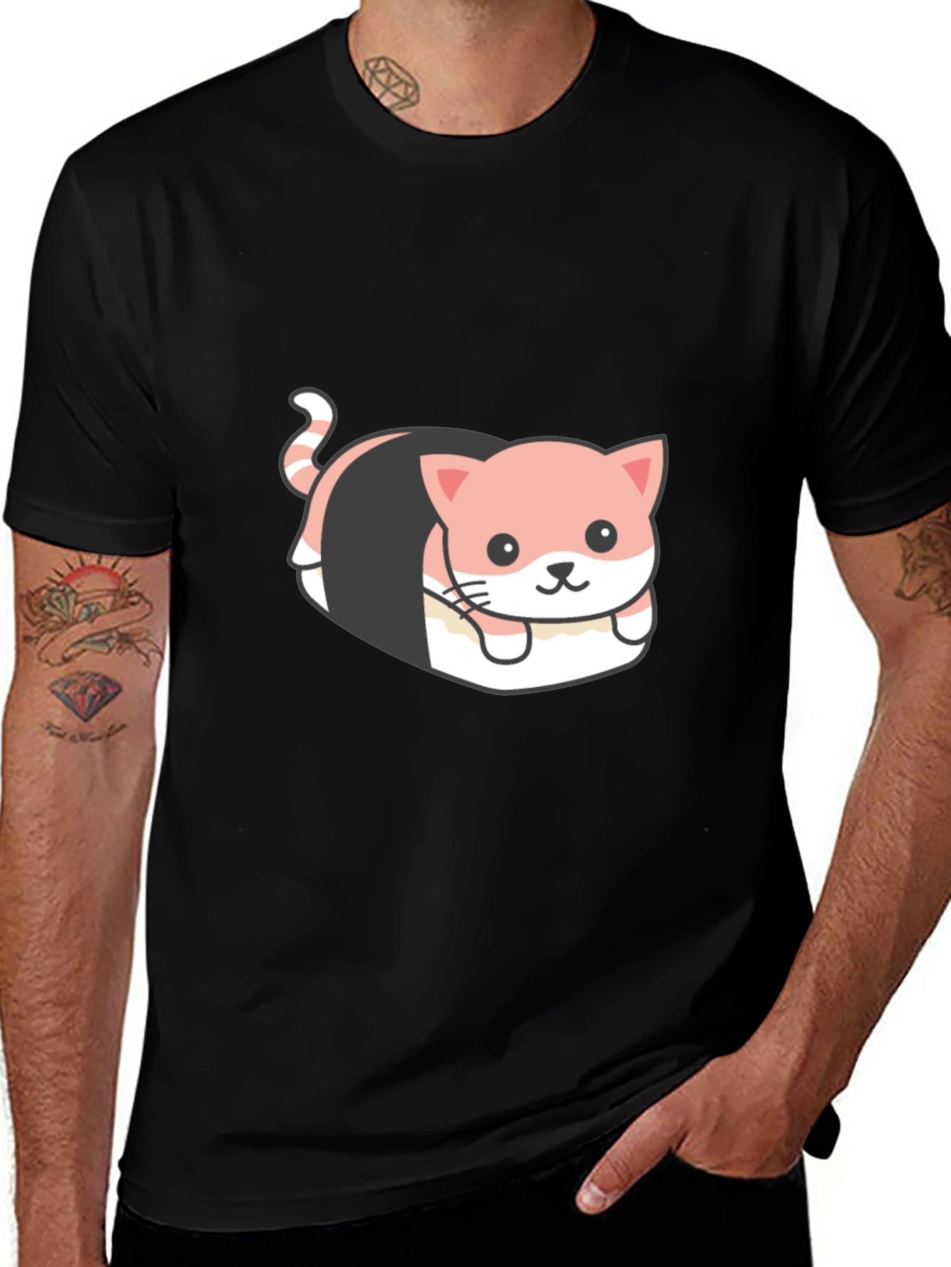 Sushi Cat Graphic Tee - Quirky Black T-Shirt