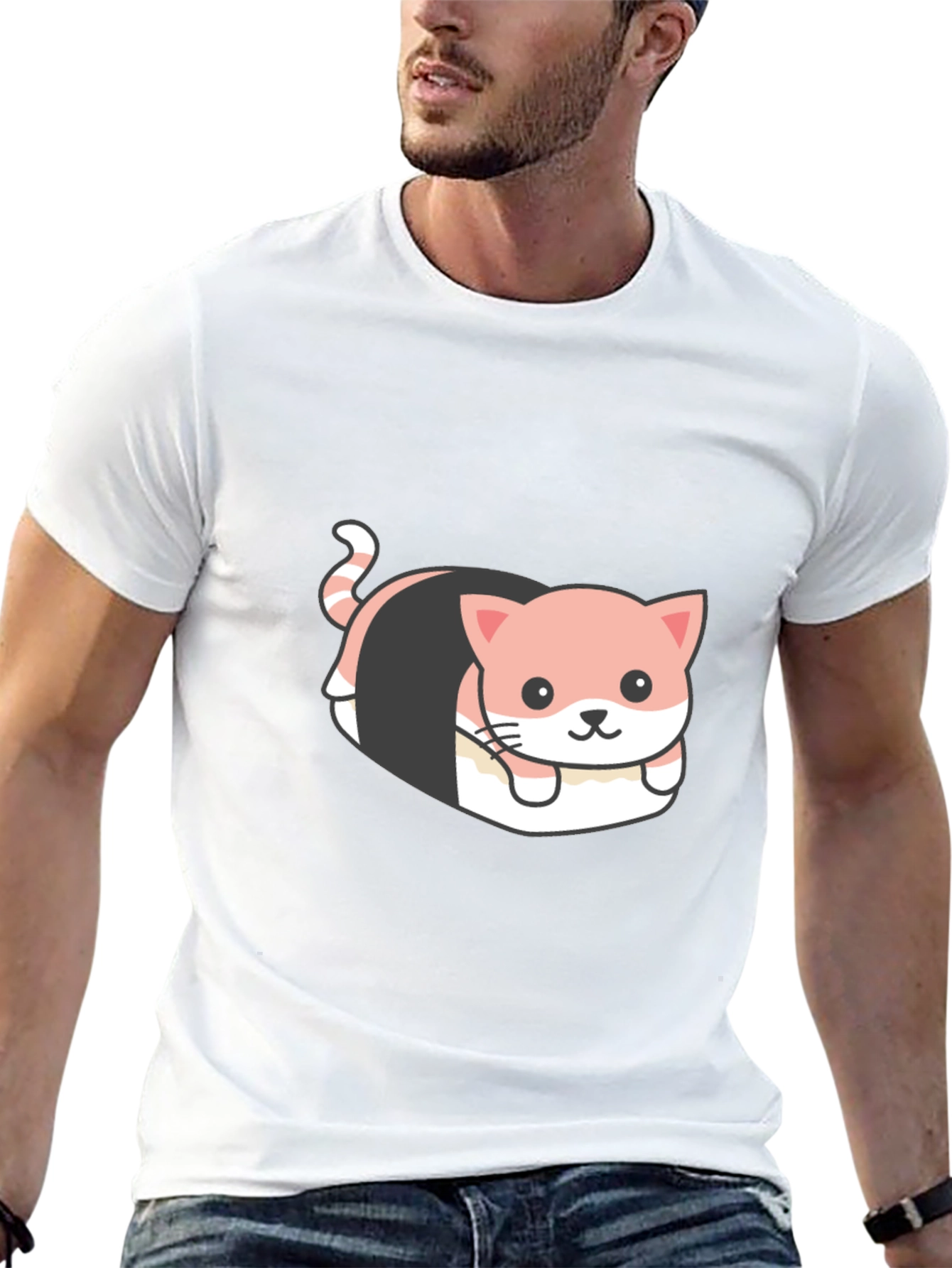 Sushi Cat Graphic Tee - Quirky Black T-Shirt
