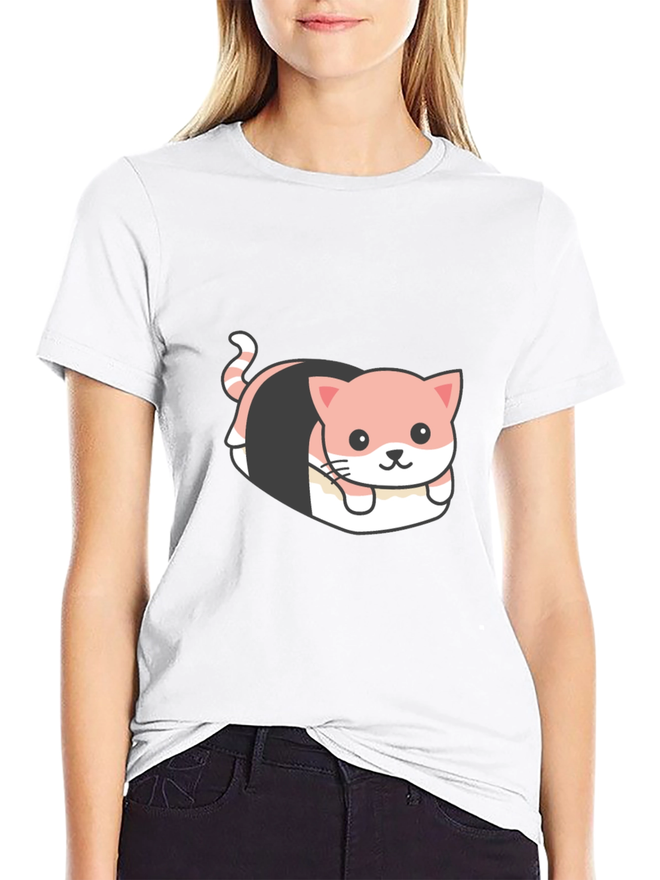 Sushi Cat Graphic Tee - Quirky Black T-Shirt