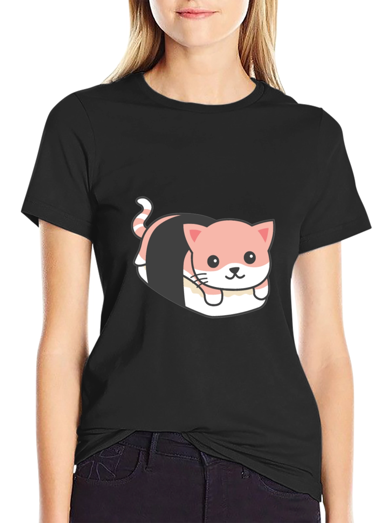 Sushi Cat Graphic Tee - Quirky Black T-Shirt