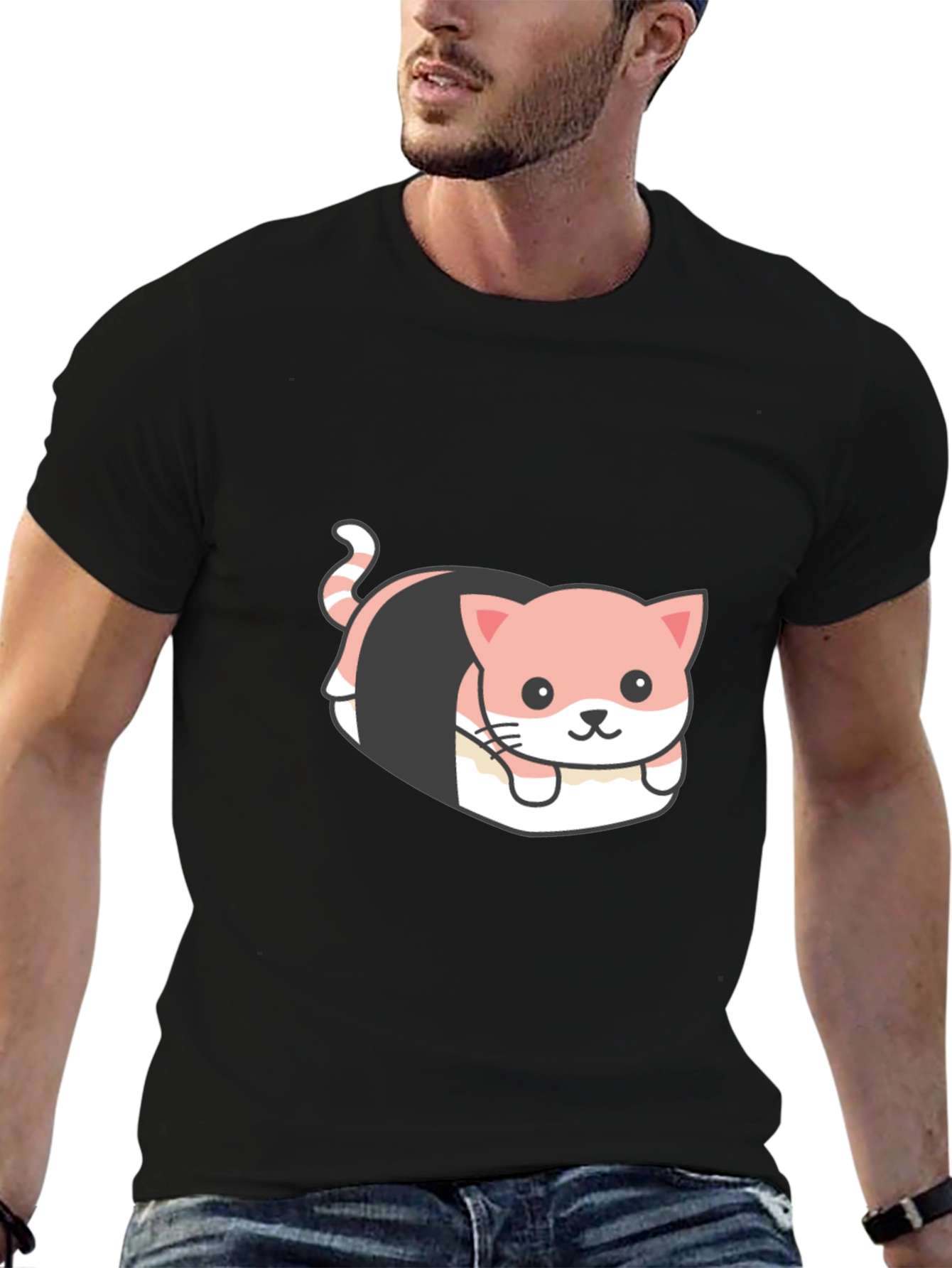 Sushi Cat Graphic Tee - Quirky Black T-Shirt