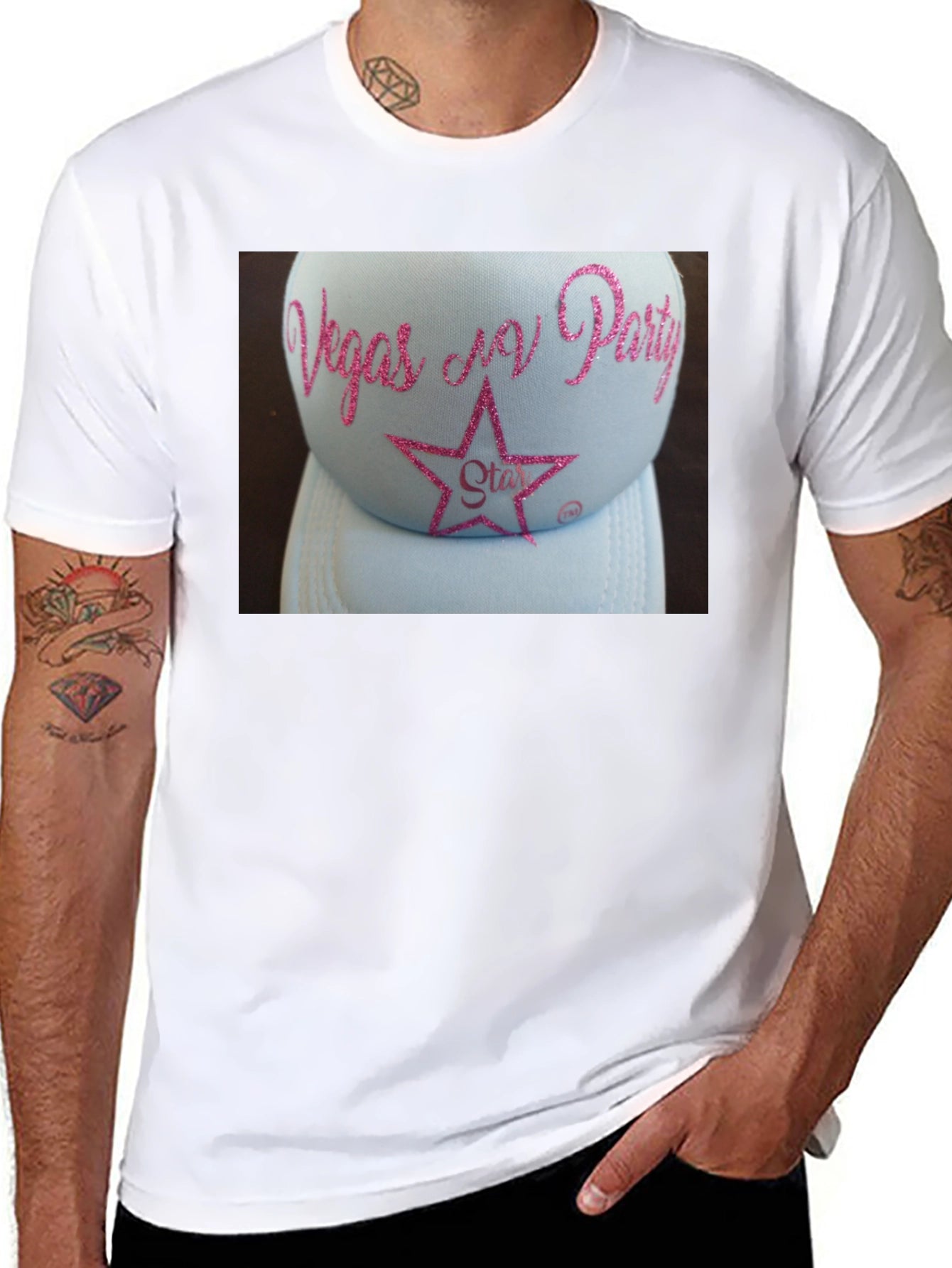 Vegas N Party Glitter Star Hat T-Shirt