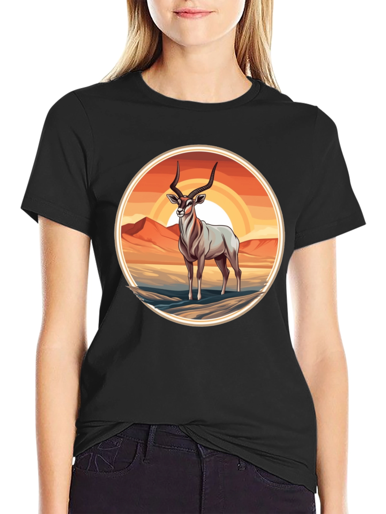 Antelope Graphic Tee - Desert Sunset Design