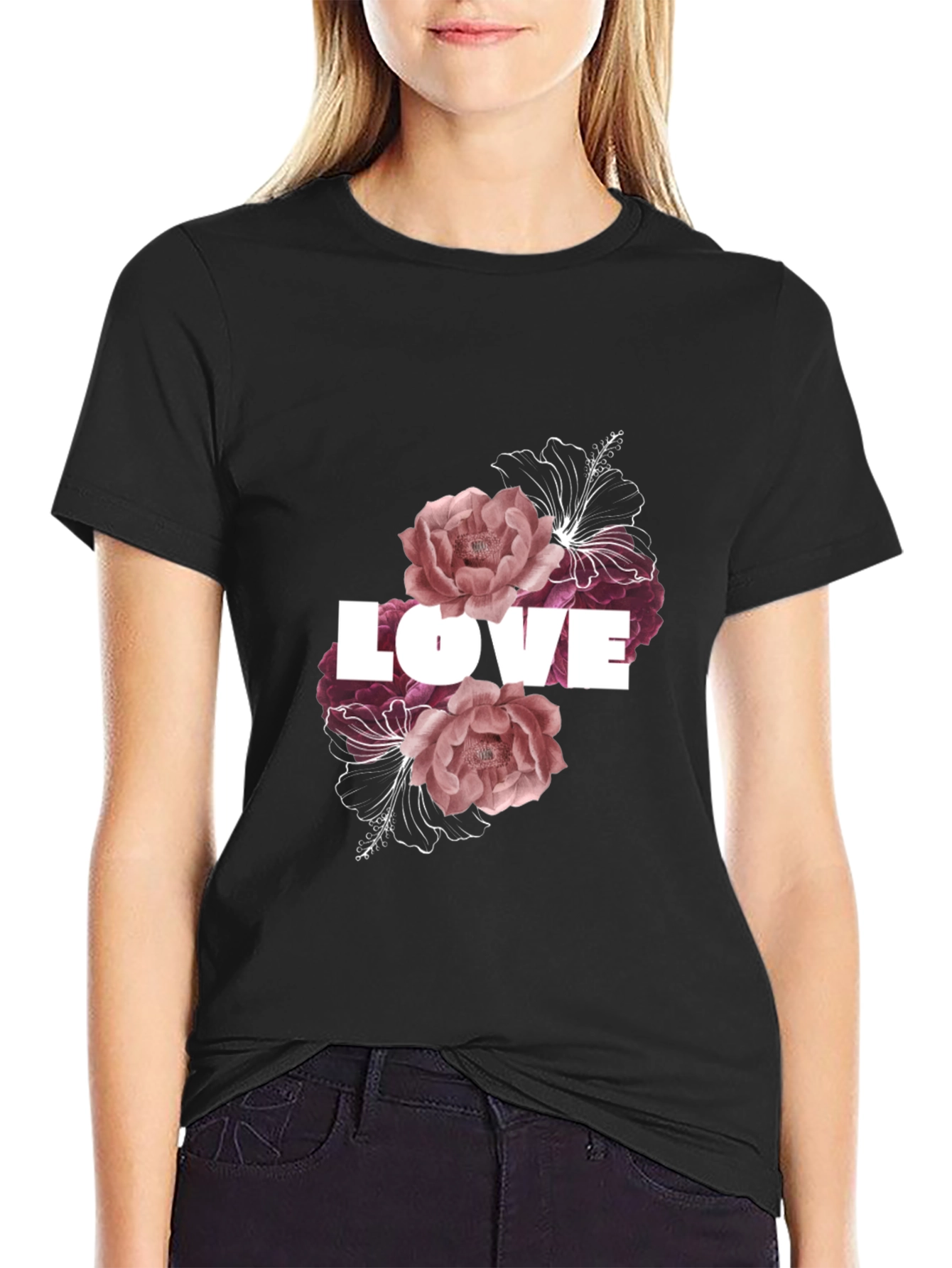 Floral Love T-Shirt - Black
