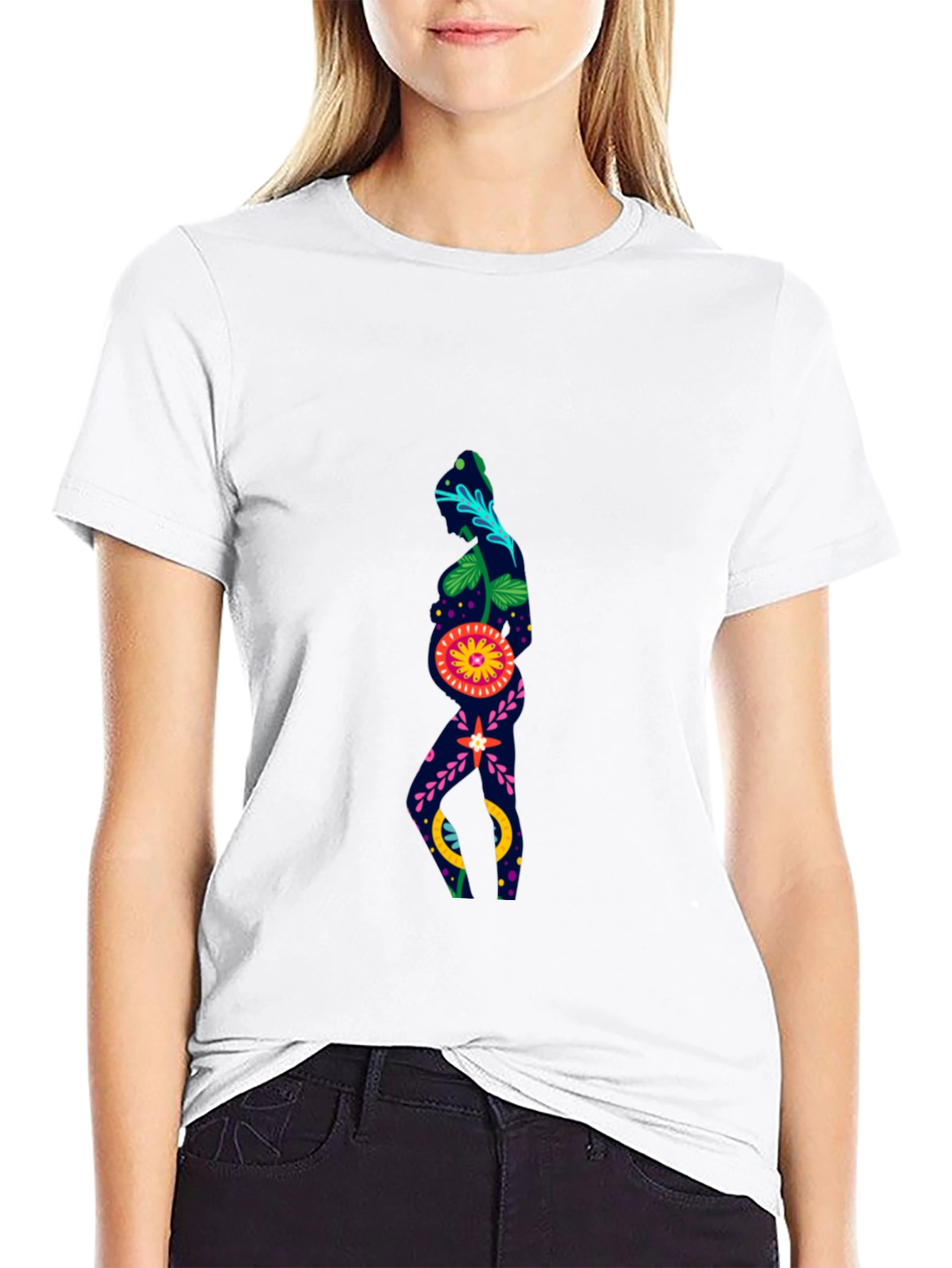 Floral Silhouette Graphic Black T-Shirt