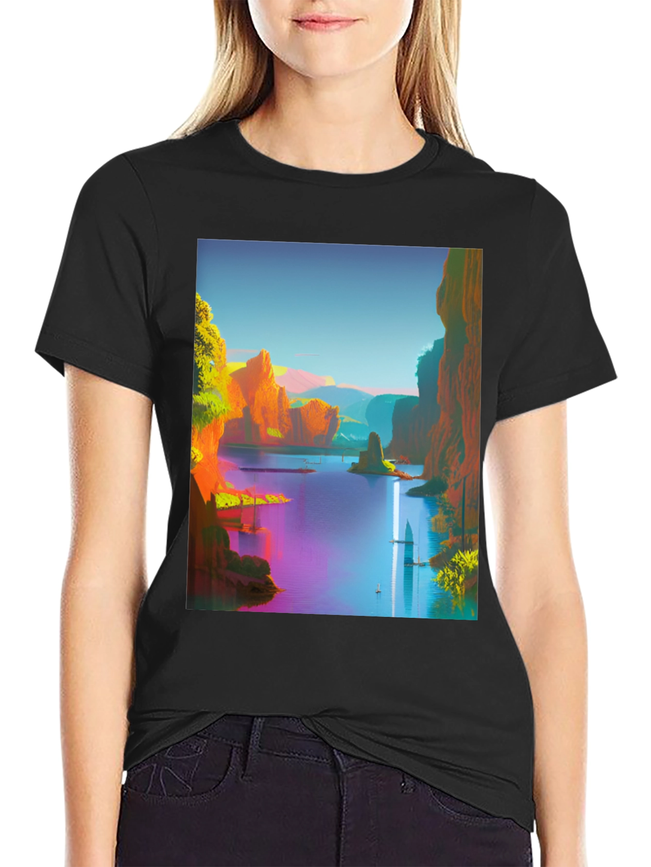 Scenic Landscape Graphic Tee - Mens Black T-Shirt