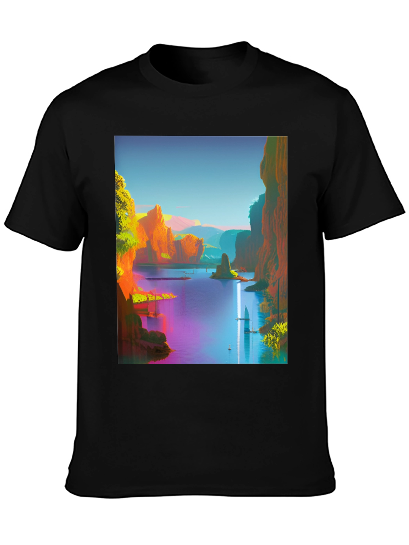 Scenic Landscape Graphic Tee - Mens Black T-Shirt