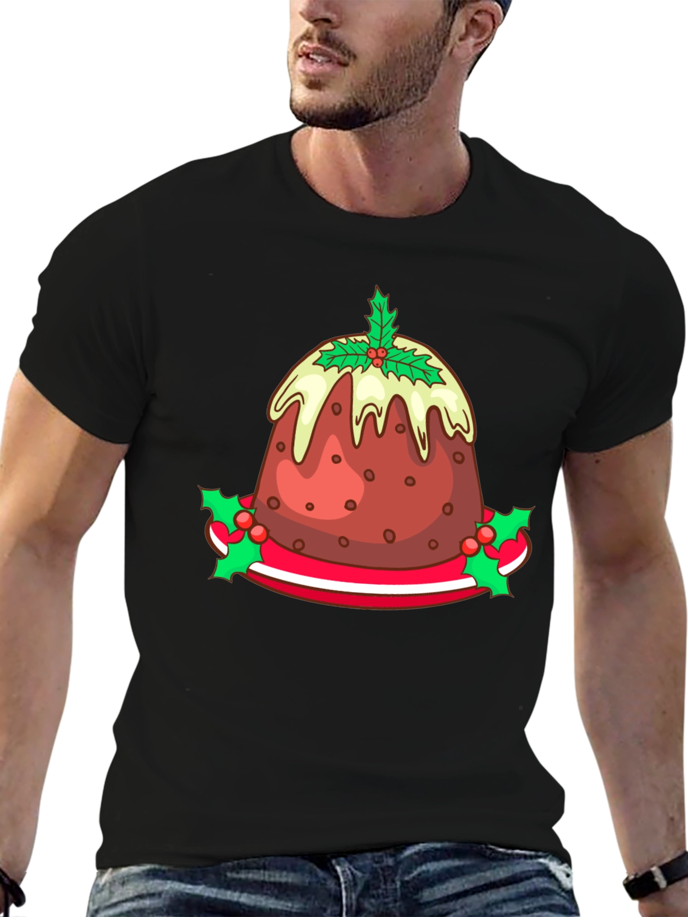 Festive Christmas Pudding Graphic Tee - Holiday Apparel