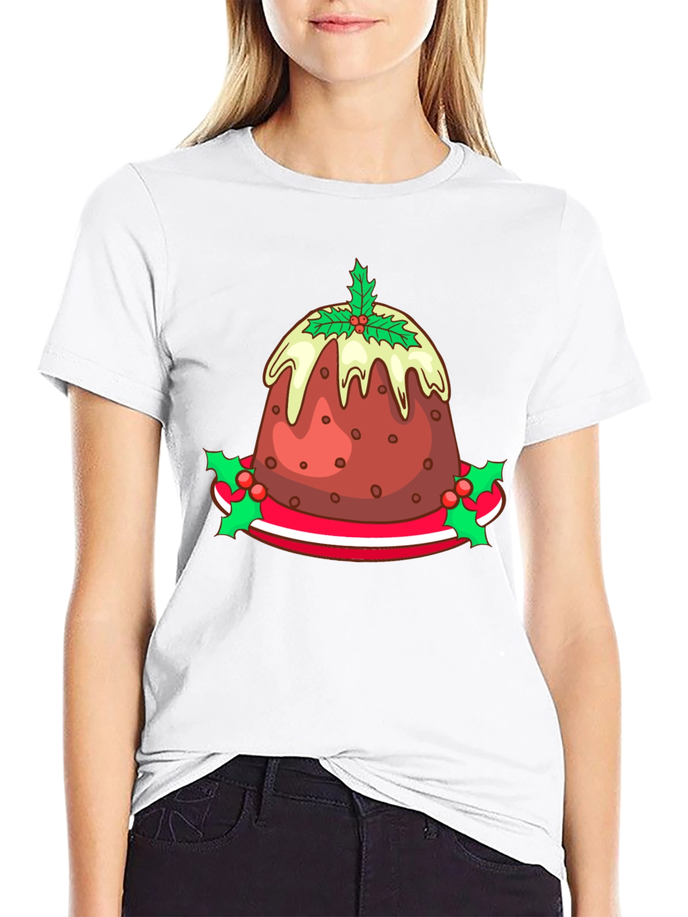 Festive Christmas Pudding Graphic Tee - Holiday Apparel