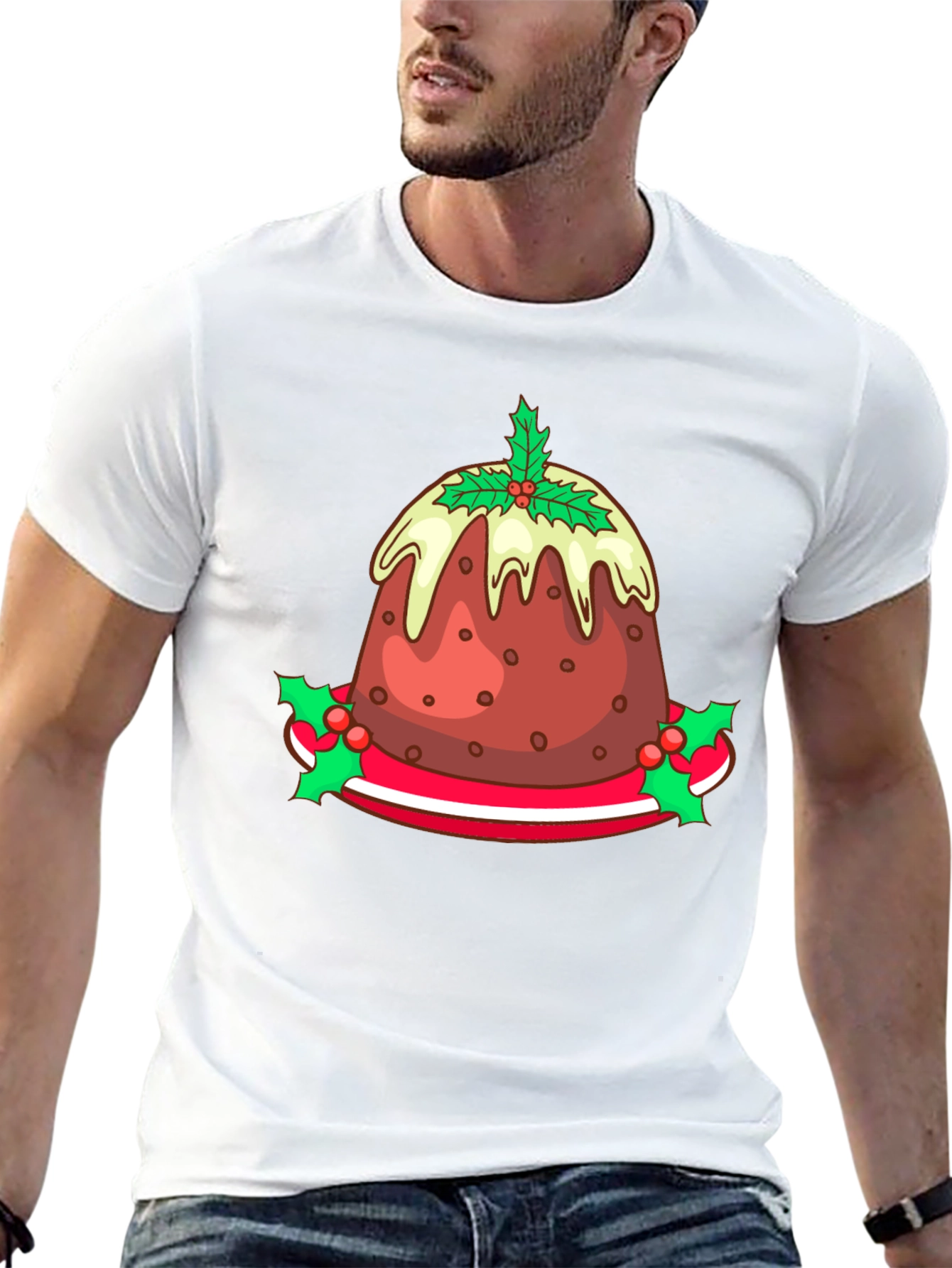 Festive Christmas Pudding Graphic Tee - Holiday Apparel