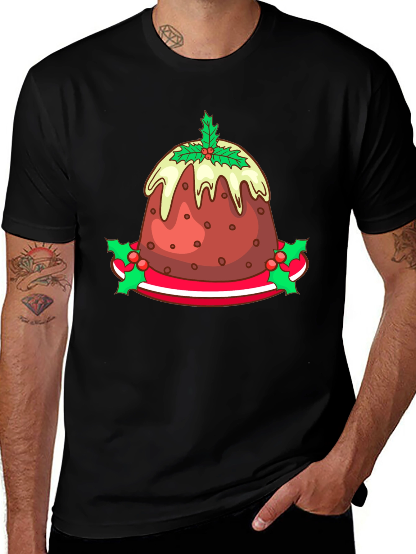 Festive Christmas Pudding Graphic Tee - Holiday Apparel