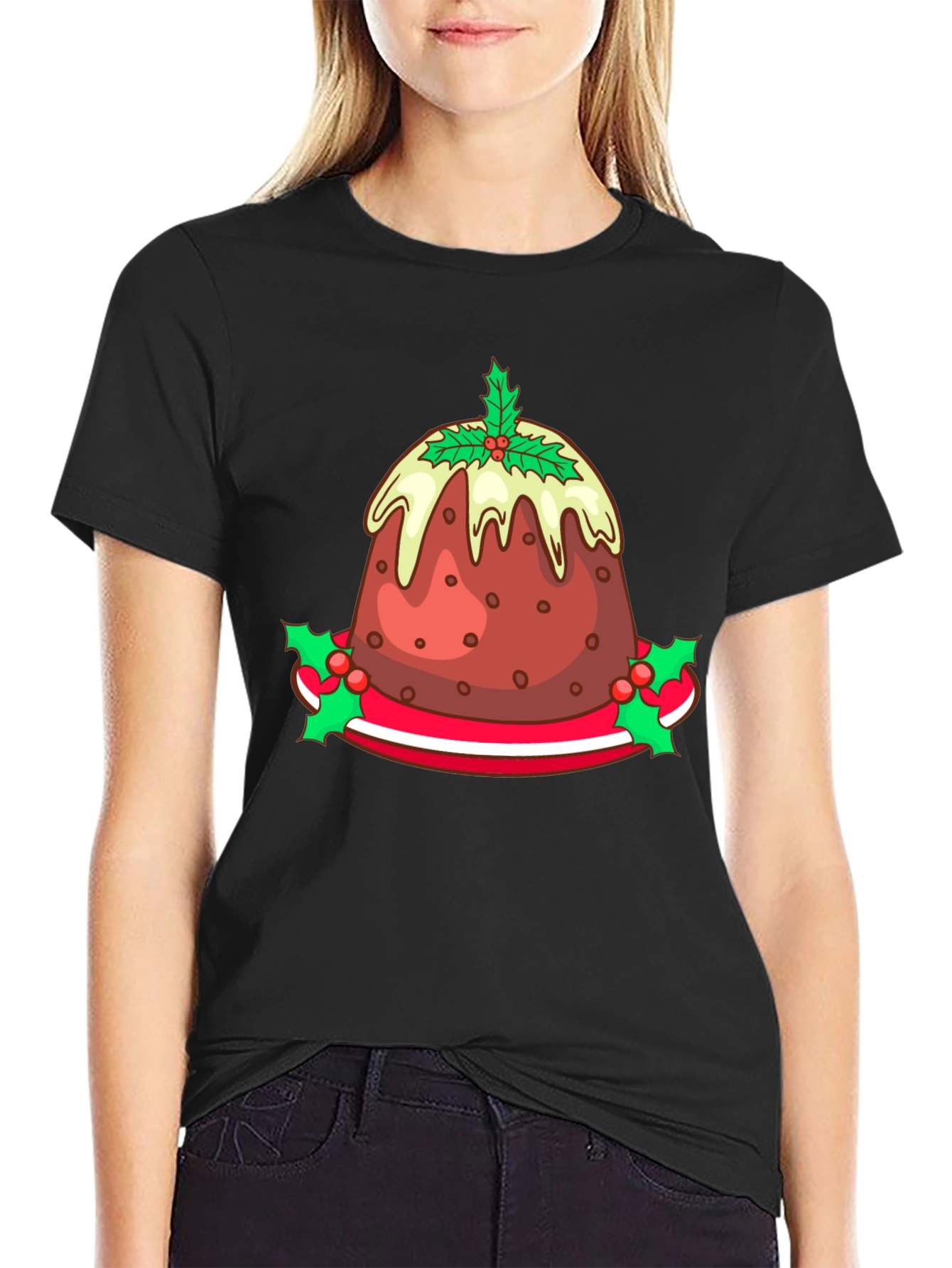 Festive Christmas Pudding Graphic Tee - Holiday Apparel